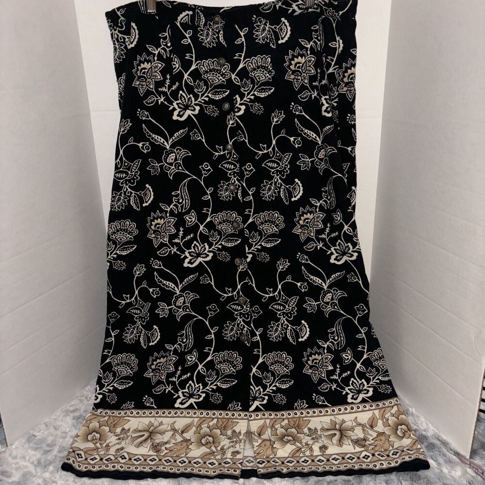 Studio Works Women Black/cream button front Boho/Hippie/ Casual Skirt L